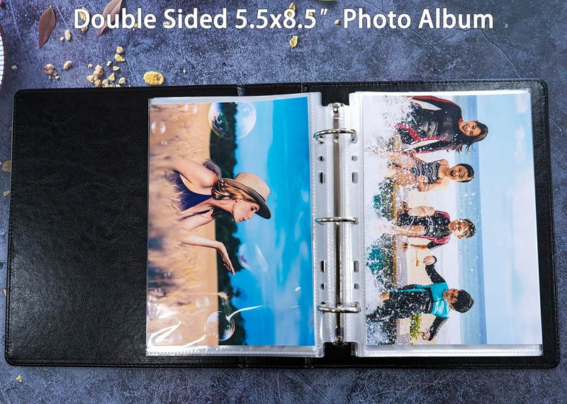 WITHYU 5.5x8.5 Inch Faux Leather Notebook with 30 Pack 60 Pockets Sleeve Refill Pages,Mini 3 Ring Binder Album Collection Holder Book, Ultra-Clear Photo Binder Protector, Double-Sided and Top Loading - Image 3